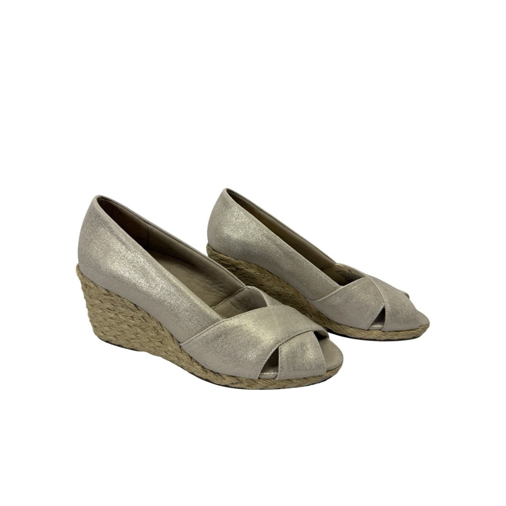 Chaps Metallic Taupe Espadrille Wedge Peep Toe Shoes